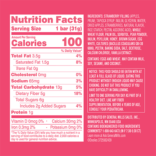 Doolies Strawberry Bars Nutrition Facts